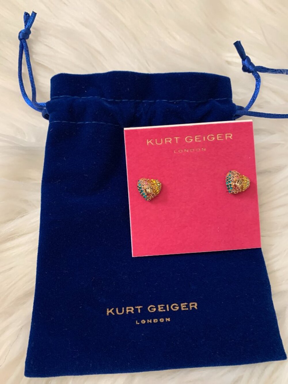 KURT GEIGER LONDON Pave Rainbow Heart Stud Earrings in Gold